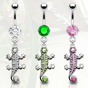 Piercing do pupku jašterička so zirkónmi - Farba zirkónu: Číra - C