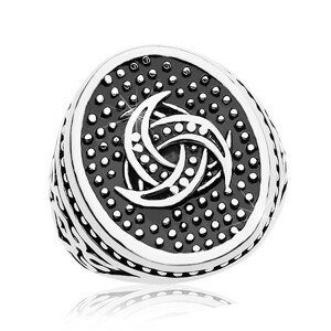 Oceľový prsteň, bodkovaný ovál s keltským motívom, ornamenty na ramenách - Veľkosť: 63 mm