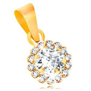 Prívesok zo žltého 14K zlata - ligotavý zirkónový kvietok čírej farby