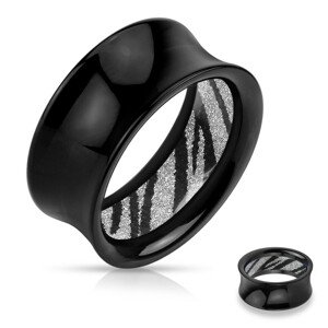 Čierny akrylový tunel do ucha, trblietavý zebra vzor na vnútornej strane - Hrúbka: 8 mm