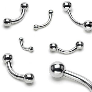 Oceľový piercing do obočia s dvoma guličkami, strieborná farba, 2 mm - Rozmer: 2 mm x 10 mm x 5 mm
