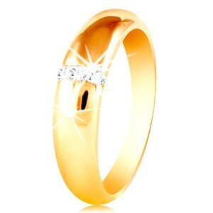 Obrúčka v žltom 14K zlate so zaobleným povrchom a zvislou líniou zirkónov - Veľkosť: 48 mm