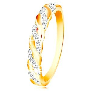 Prsteň v kombinovanom zlate 585 - zirkónové a hladké vlnky - Veľkosť: 54 mm