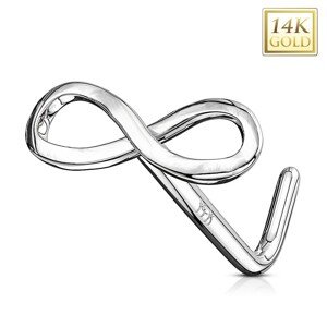 Piercing do nosa z bieleho 14K zlata - lesklý symbol nekonečna