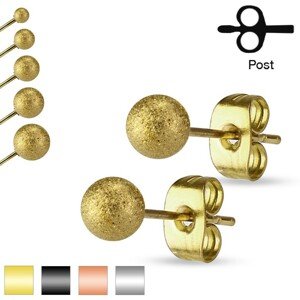 Puzetové náušnice, chirurgická oceľ, pieskované trblietavé guličky, 6 mm - Farba: Medená