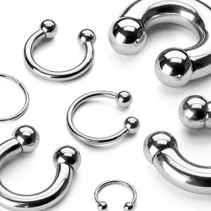 Piercing z ocele 316L - jednoduchá podkova striebornej farby, guličky, hrúbka 2,5 mm - Hrúbka x priemer x veľkosť guličky: 2,5 mm x 10 mm x 4 mm