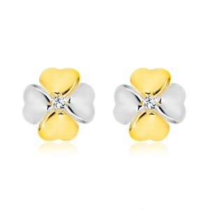 Briliantové náušnice z kombinovaného 14K zlata - symbol šťastia s diamantom