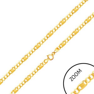 Retiazka v žltom zlate 585 - tri oválne očká, podlhovasté očko s obdĺžnikom, 450 mm