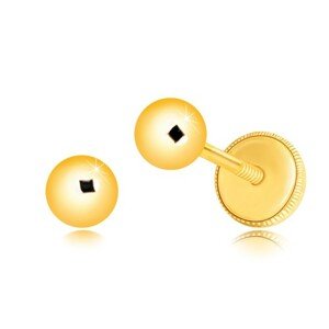 Náušnice v 14K žltom zlate - gulička s hladkým lesklým povrchom, puzetky so závitom, 4 mm