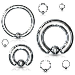 Piercing z ocele 316L - jednoduchý krúžok s guľočkou, strieborná farba, hrúbka 4 mm - Hrúbka x priemer x veľkosť guličky: 4 mm x 16 mm x 8 mm