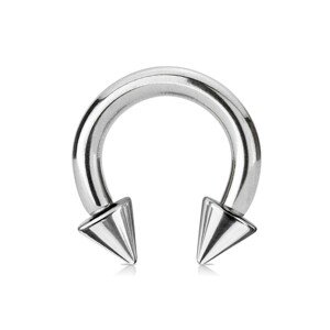 Piercing z ocele 316L - lesklá podkova s hrotmi, strieborná farba, hrúbka 5 mm - Rozmer: 5 mm x 16 mm x 8x8 mm