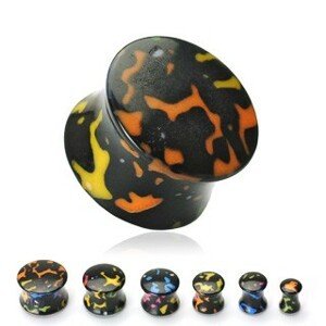Plug do ucha akrylový čierny, farebné škvrny - Hrúbka: 8 mm