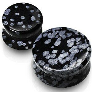Plug do ucha - Obsidián, polodrahokam čiernej farby, mramorovanie - Hrúbka: 5 mm