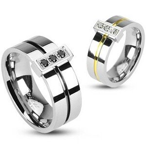 Prsteň z chirurgickej ocele, 3 zirkóny - Veľkosť: 49 mm