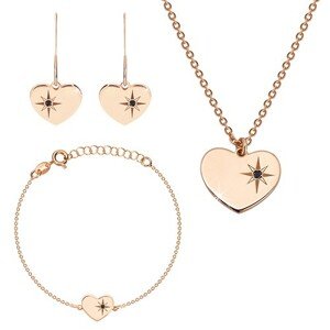 Trojset ružovozlatej farby, striebro 925 - lesklé srdce, severná hviezda, čierny diamant