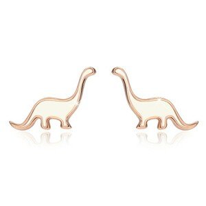 Strieborné náušnice 925 - dinosaurus medenej farby zdobený bielou glazúrou, puzetky
