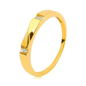 Zlatý prsteň 585 - číre zirkóny, lesklá vlnka, hladké ramená, 3 mm - Veľkosť: 64 mm