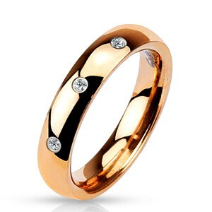 Oceľová obrúčka ružovozlatej farby - tri okrúhle číre zirkóny, 4 mm - Veľkosť: 54 mm