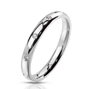 Oceľový prsteň striebornej farby - okrúhle číre zirkóniky, 3 mm - Veľkosť: 57 mm