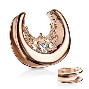 Plug medenej farby z ocele - zirkónová slzička, ornamenty - Hrúbka: 12 mm