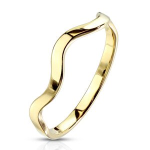 Prsteň z ocele v zlatej farbe - úzke ramená, motív vlnky, 2 mm - Veľkosť: 57 mm