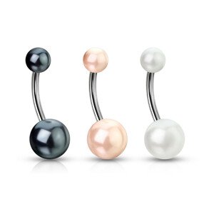 Piercing do pupku s imitáciou perly - Farba piercing: Čierna
