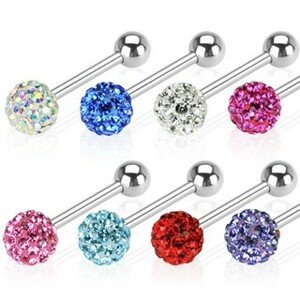 Piercing do jazyka - zirkónová guľa - Farba piercing: Fuksia