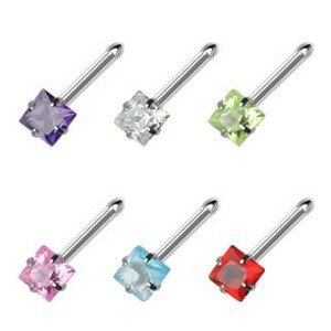 Piercing do nosa rovný - štvorcový zirkón - Farba zirkónu: Číra - C