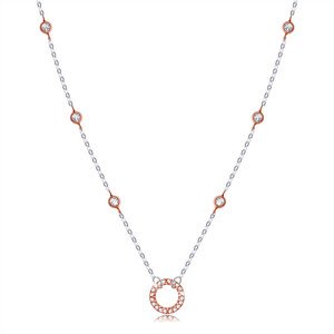Strieborný 925 náhrdelník - krúžok so zirkónmi, okrúhle objímky, medená farba