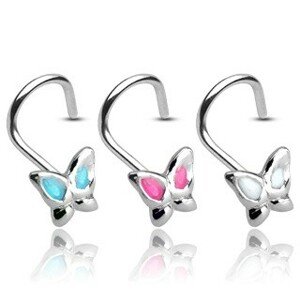 Piercing do nosa zo striebra 925 - motýlik s glazúrovanými krídelkami - Farba piercing: Aqua
