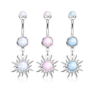 Oceľový 316L piercing do bruška, ródiovaný - slnko, guličky, epoxidová vrstva, 1,6 mm - Farba: Číra