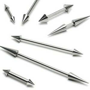 Piercing do ucha činka - Barbell s hrotmi basic, rôzne veľkosti - Rozmer: 2,4 mm x 16 mm x 6 mm