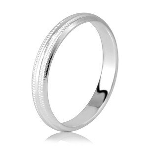 Obrúčka z 925 striebra - lesklý prúžok a dva vrúbkované zárezy, 3 mm - Veľkosť: 70 mm