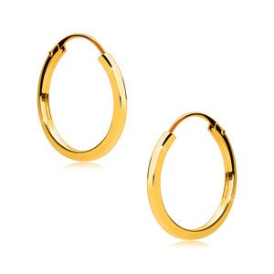 Okrúhle náušnice v 585 zlate - tenké hranaté ramená, lesklý povrch, 14 mm