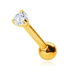 Rovný piercing do nosa zo 14K žltého zlata, okrúhly číry zirkónik, 1,2 mm