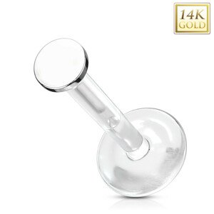 Piercing z bieleho zlata 585 do ucha, chrupavky, pery - priehľadný Bioflex, hladký krúžok, 3 mm