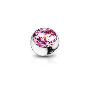 Náhradná oceľová gulička na piercing so závitom - ružový zirkón, 3 mm, sada 10 ks - Priemer: 3 mm