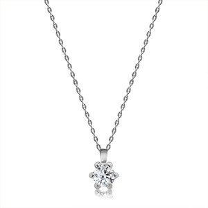 Briliantový náhrdelník z bieleho 14K zlata - brúsený okrúhly diamant, kotlík s úchytmi, tenká retiazka