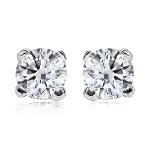 Briliantové náušnice z 375 bieleho zlata - trblietavý okrúhly diamant, kotlík, puzetky