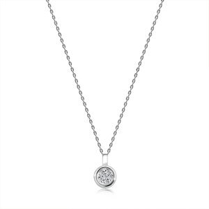 Briliantový náhrdelník z bieleho 14K zlata - okrúhla objímka, číre diamanty, tenká retiazka