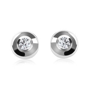 Briliantové náušnice z bieleho 585 zlata - okrúhla objímka, číry diamant, puzetky