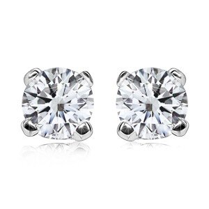 Briliantové náušnice z 585 bieleho zlata - trblietavý okrúhly diamant, kotlík, puzetky