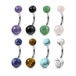 Piercing do bruška z chirurgickej ocele - prírodné kamene rôznych druhov, skrutkovacie zapínanie - Kameň: Jadeit