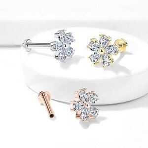 Piercing do ucha, pery alebo brady z ocele - súmerná kvetina so zirkónmi, rôzne veľkosti - Dĺžka piercingu: 8 mm, Farba: Strieborná