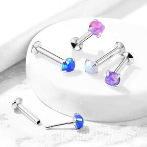 Zasúvací piercing do pery, brady a ucha z ocele 316L - syntetický opál v kotlíku, 8 mm - Farba: Modrá