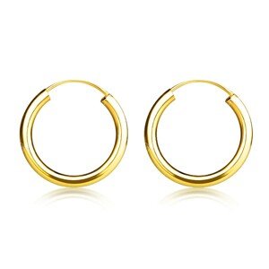 Náušnice zo 14K žltého zlata - jednoduché hladké kruhy, 16 mm