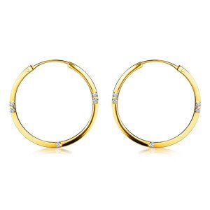 Náušnice zo 14K žltého zlata - kruhy, hranaté ramená, číre zirkóny, 19 mm