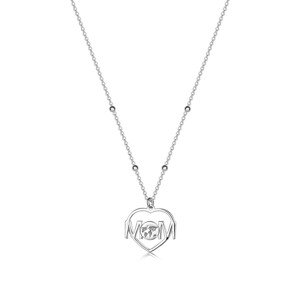 Strieborný 925 náhrdelník - kontúra srdca, nápis MOM, mapka sveta, pérový krúžok