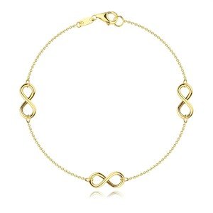 Náramok zo žltého zlata 585 - oválne očká, oblé symboly Infinity