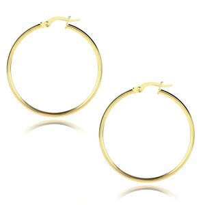 Okrúhle náušnice v 585 žltom zlate - vyvýšený stred, tenké skosené ramená, 30 mm